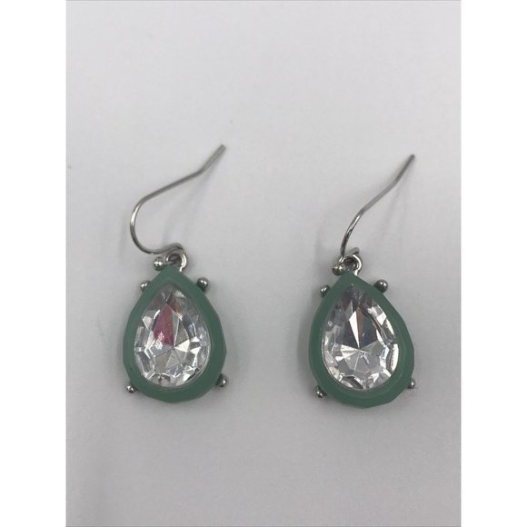 Pear Shape Acrylic stones‎ green frame Dangle Earrings 1" Drop - Picture 4 of 4